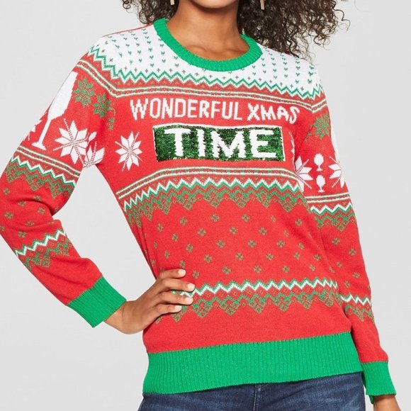 Women's Wonderful Christmas Time/Wine Reversible Ugly Sweater – XL (Juniors) - Picture 2 of 5